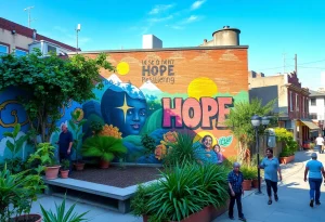 Mural depicting resilience and hope at Summer Street Apartment complex