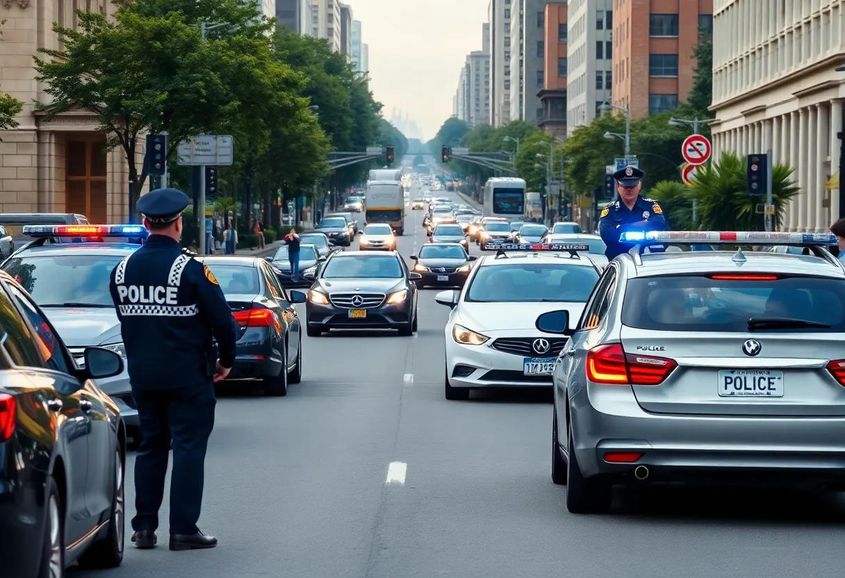 Police officers monitoring traffic on a city street in Pawtucket.