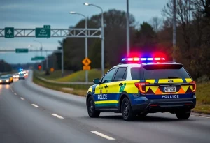 Police vehicle parked on the roadside during an arrest incident.