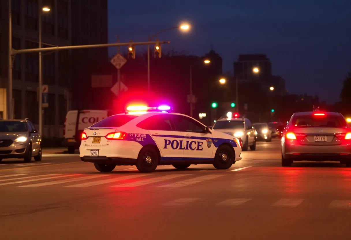 Police vehicle conducting a traffic stop at night