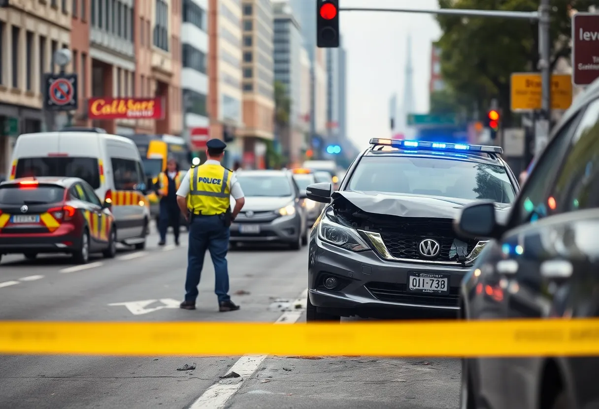 Scene of a traffic accident in Providence with police officers assessing the situation.