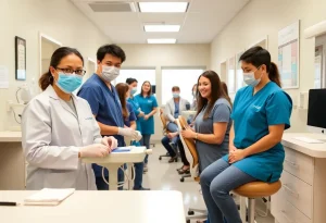 Volunteers assist patients at the Providence free dental clinic