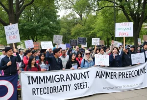 Community gathering advocating for immigrant rights in Providence.