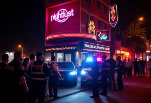 Police outside a nightclub in Providence following incidents of violence