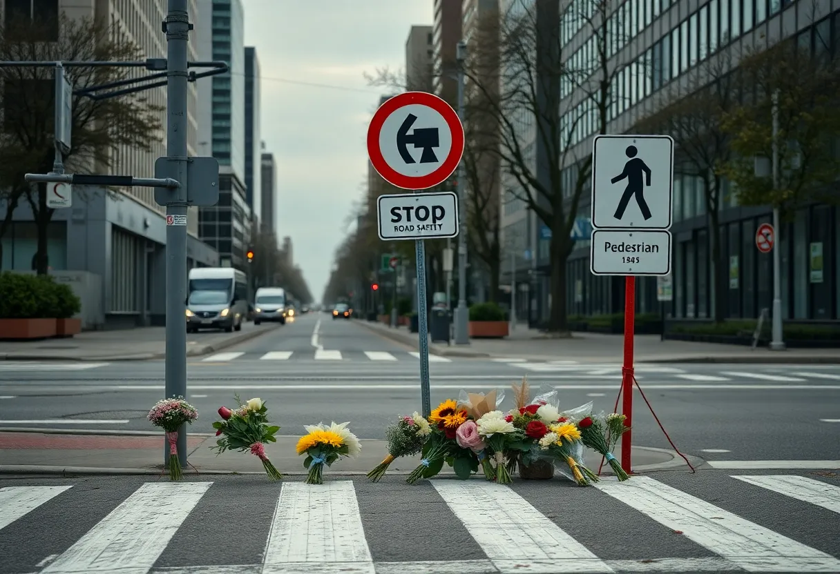Scene of a pedestrian accident in Providence with safety signs