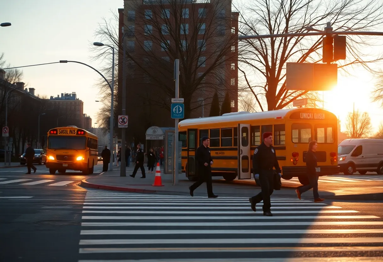 Scene of a crosswalk with an emergency response in Providence, R.I.