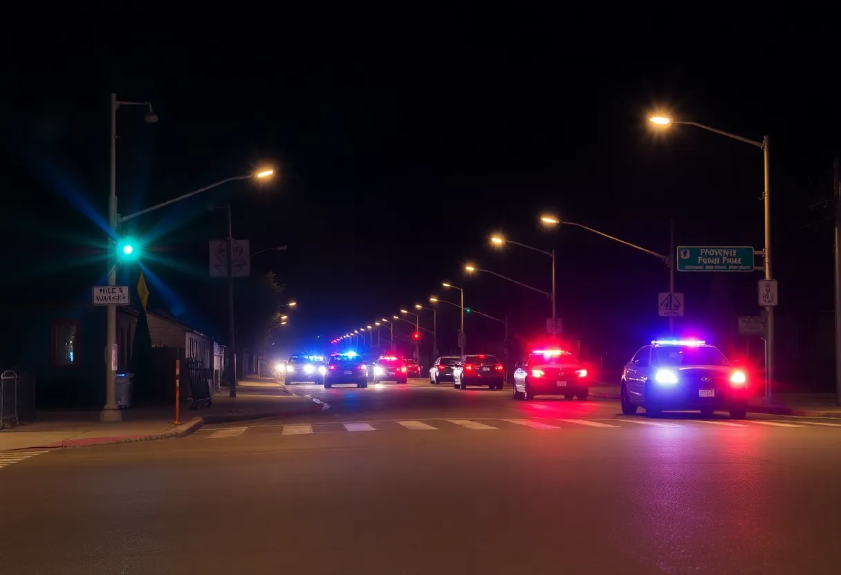 Police lights on a Providence street following a stabbing incident