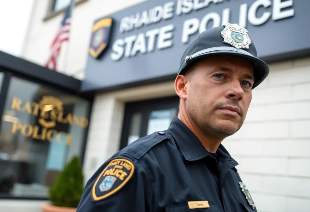 Police station sign with Rhode Island State Police