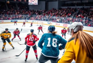 Women's hockey players in action during a game