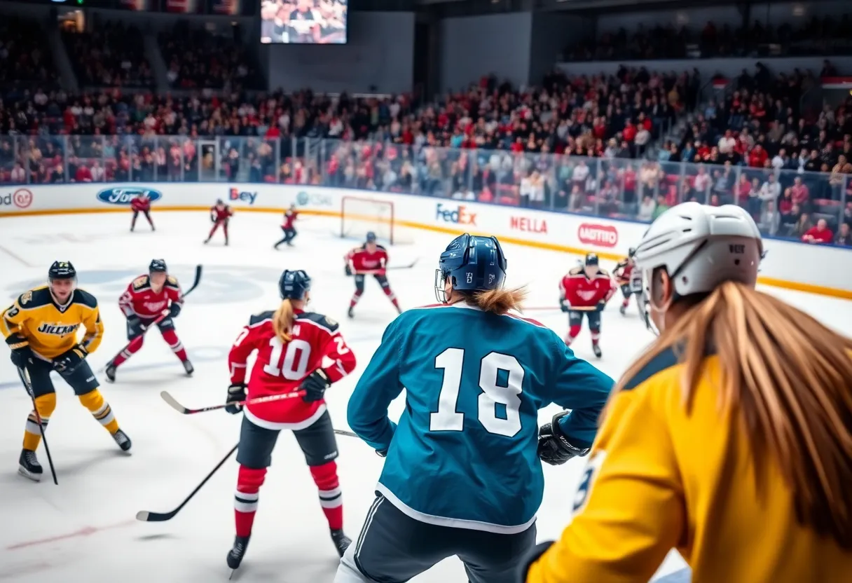 Women's hockey players in action during a game