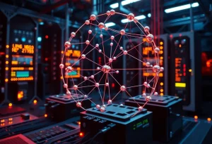 Conceptual image illustrating quantum computing technology with qubits.