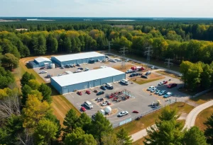 An overview of the Rhode Island Energy training facility expansion site with training areas for gas and electric crew operations.