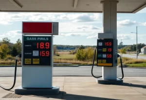 Gas station with lower price signs in Rhode Island