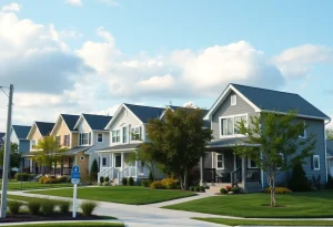 Houses in Rhode Island with a for sale sign reflecting the housing crisis.