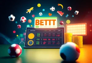 Illustration of online sports betting with various sports symbols and digital interface elements.