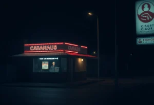 Dark street near a restaurant