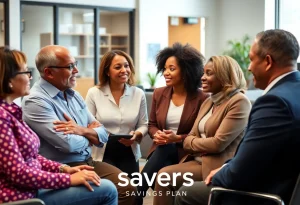 Group discussion on retirement savings featuring the RISavers plan.