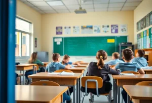 Students engaged in a classroom activity promoting school safety.