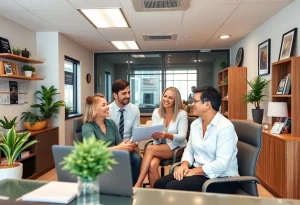 The Slocum Home Team working in their real estate office