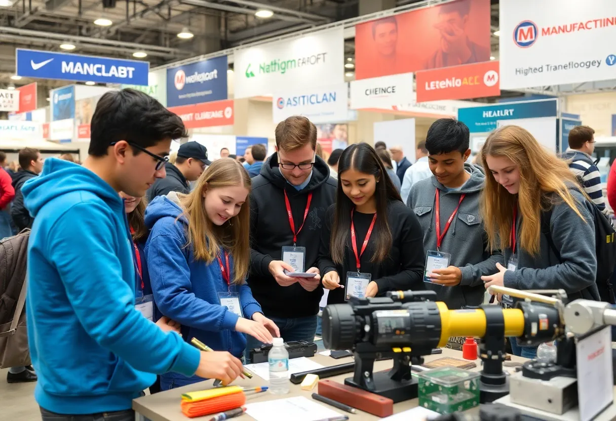 Students engaging with manufacturing professionals at the event
