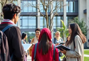 Campus of the University of Arizona showing students in a learning environment
