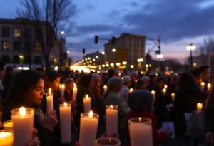 Community members holding candles during a vigil in Providence.