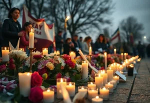 Memorial vigil with candles representing unity against political violence