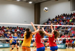 Villanova Wildcats volleyball team playing during a match