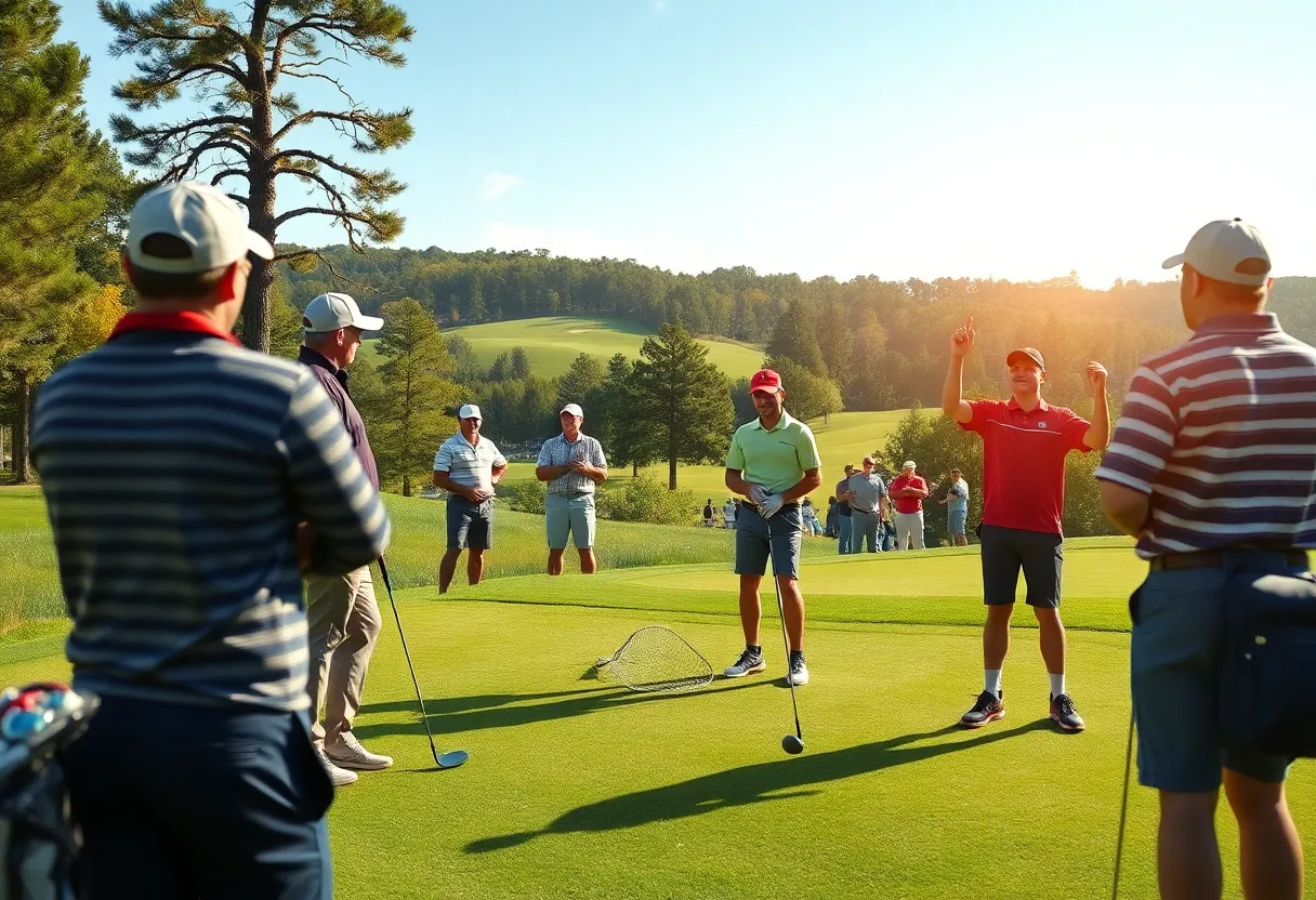 Virginia men's golf team celebrating their victory at the Golf Club of Georgia Collegiate Invitational