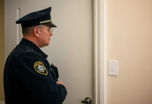 Police officer assisting a person in a mental health crisis