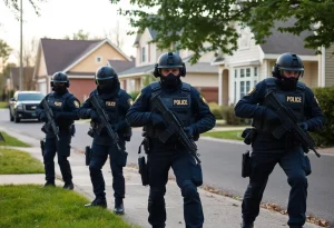 Police SWAT team at a neighborhood standoff in Warwick