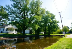 Neighborhood in East Providence with potential mosquito breeding sites
