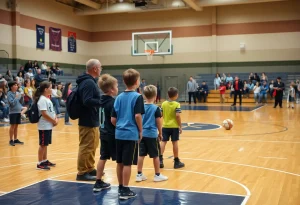 Concerned community members at a youth basketball game