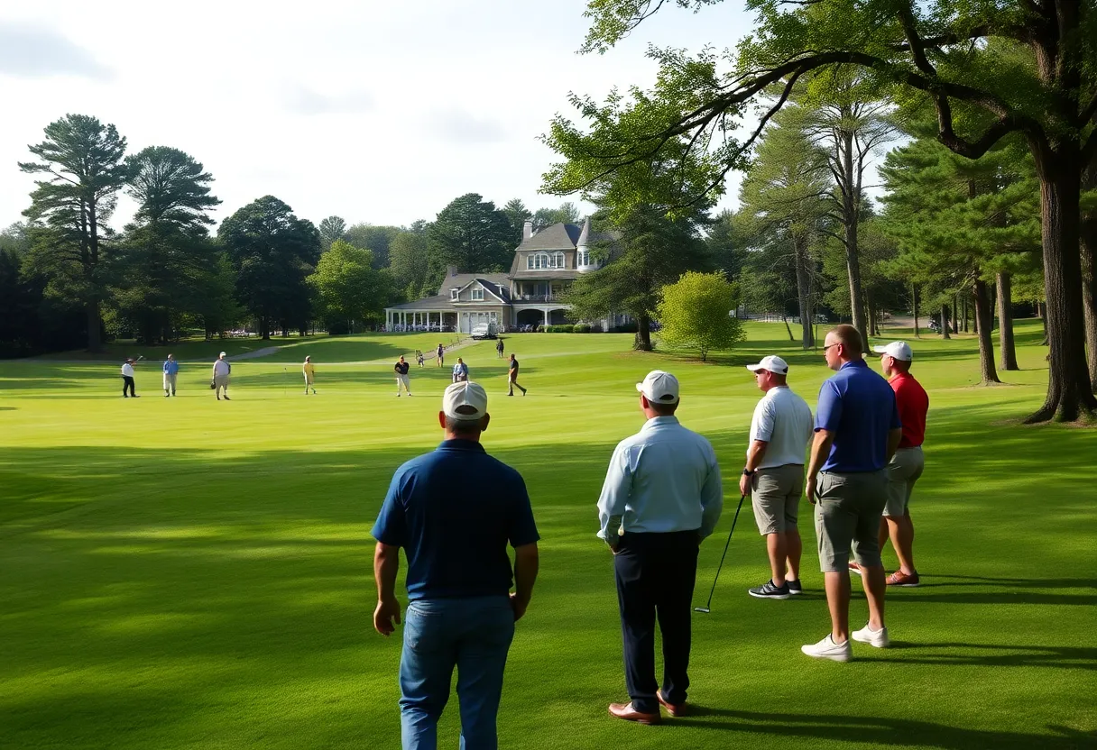 Golfers gathering at a community golf course to pay tribute