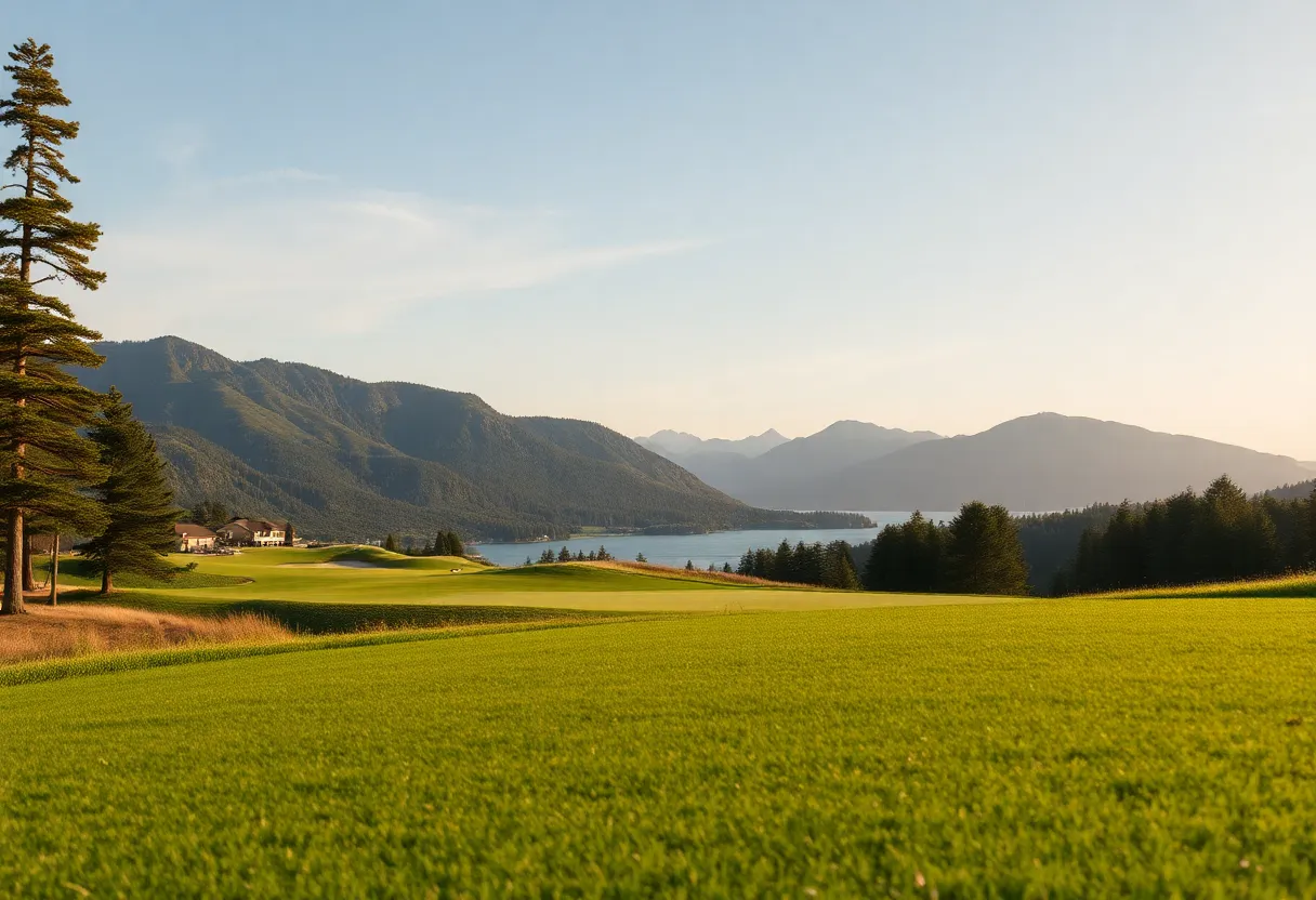 Golf tournament in Buenos Aires with a player swinging on the fairway.