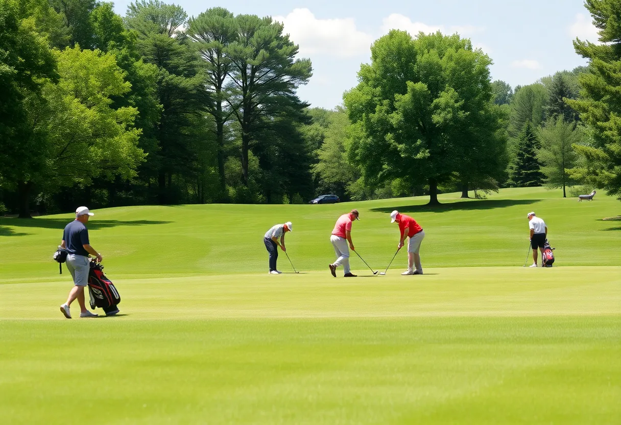 A scenic view of Agawam Hunt Golf Course with players on the course