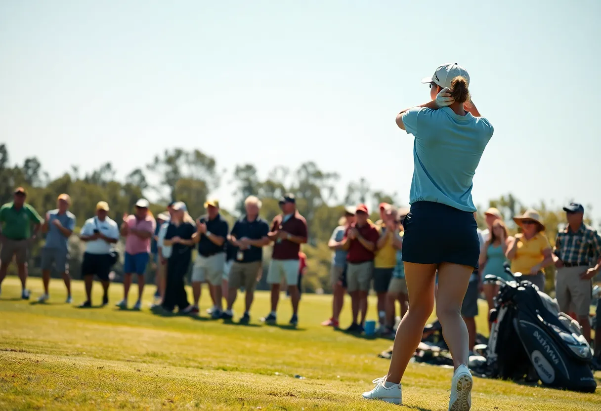 Female golfer on the course during her debut professional tournament