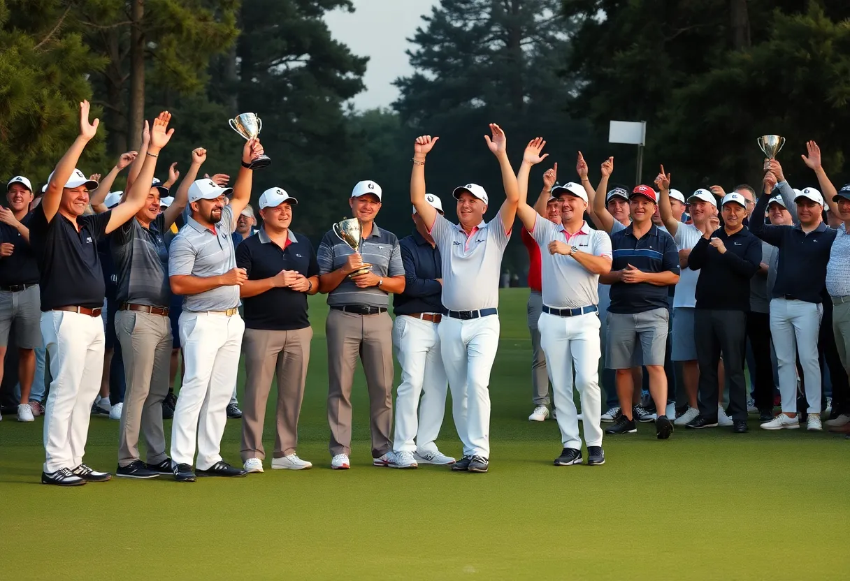 Men's Golf Team celebrating their victory at the tournament