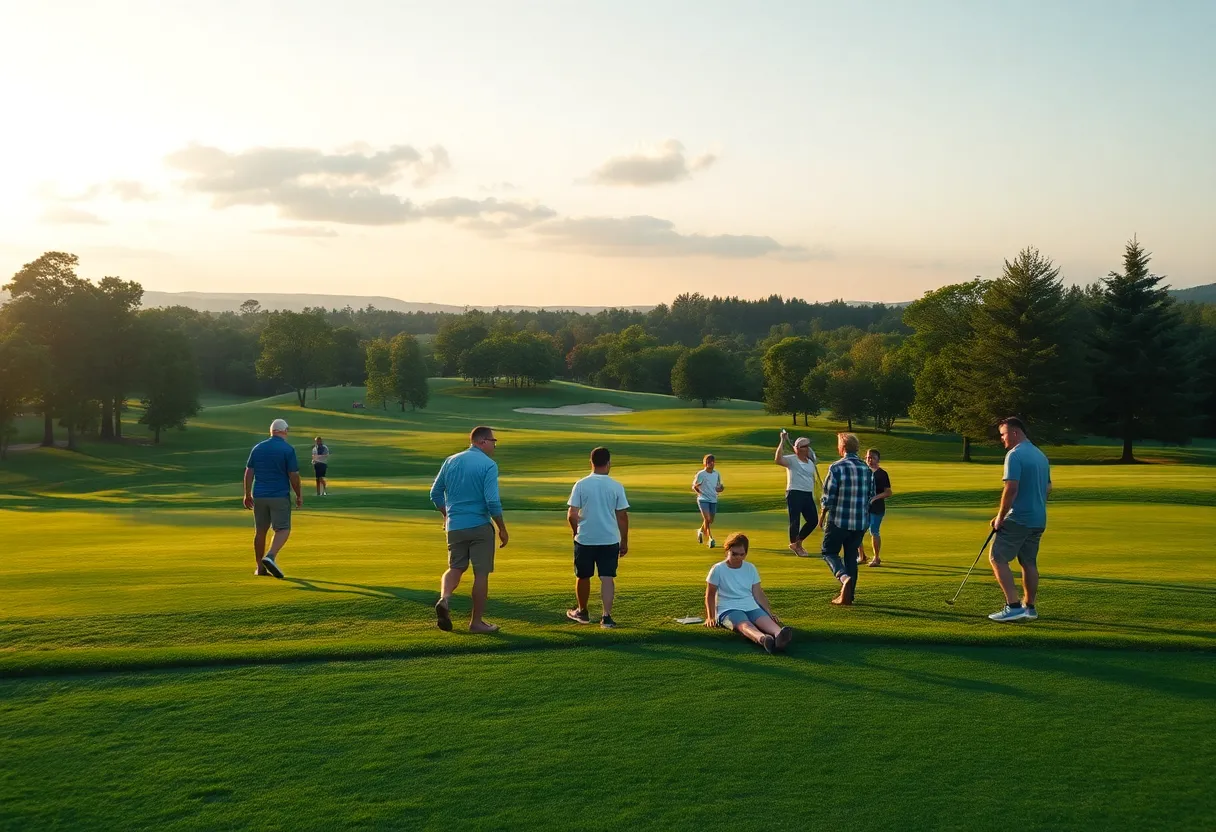 A community gathering at a golf course in remembrance of a beloved figure.