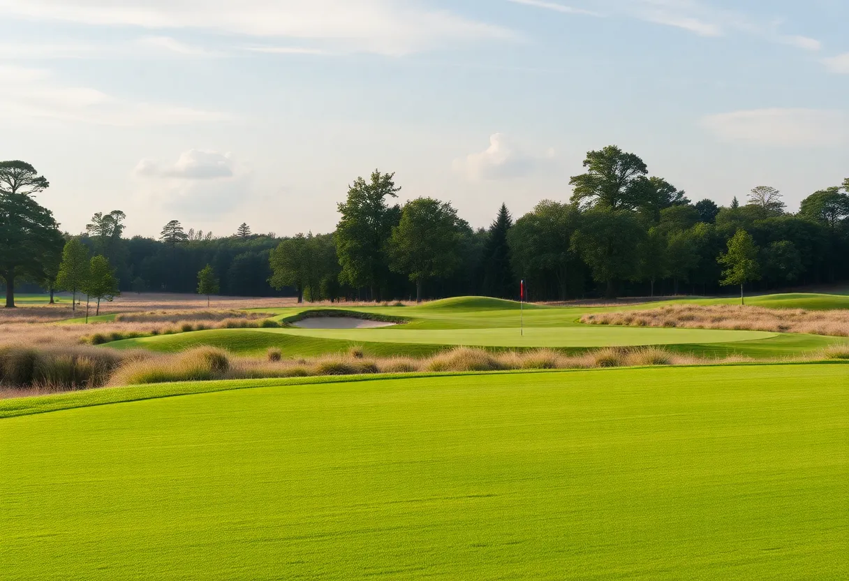 Panoramic view of a golf course showcasing the newly unveiled trophy.