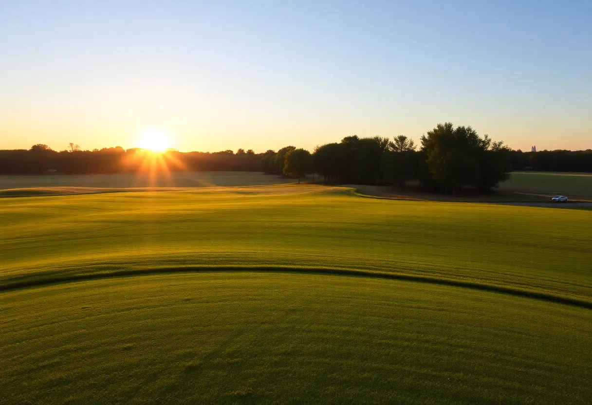 Players competing at a golf tournament with spectators in the background.