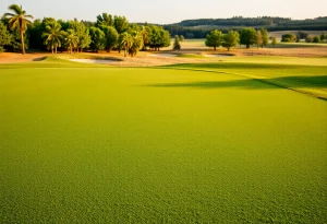 Golfers practicing on the greens at Golden Horseshoe Golf Club