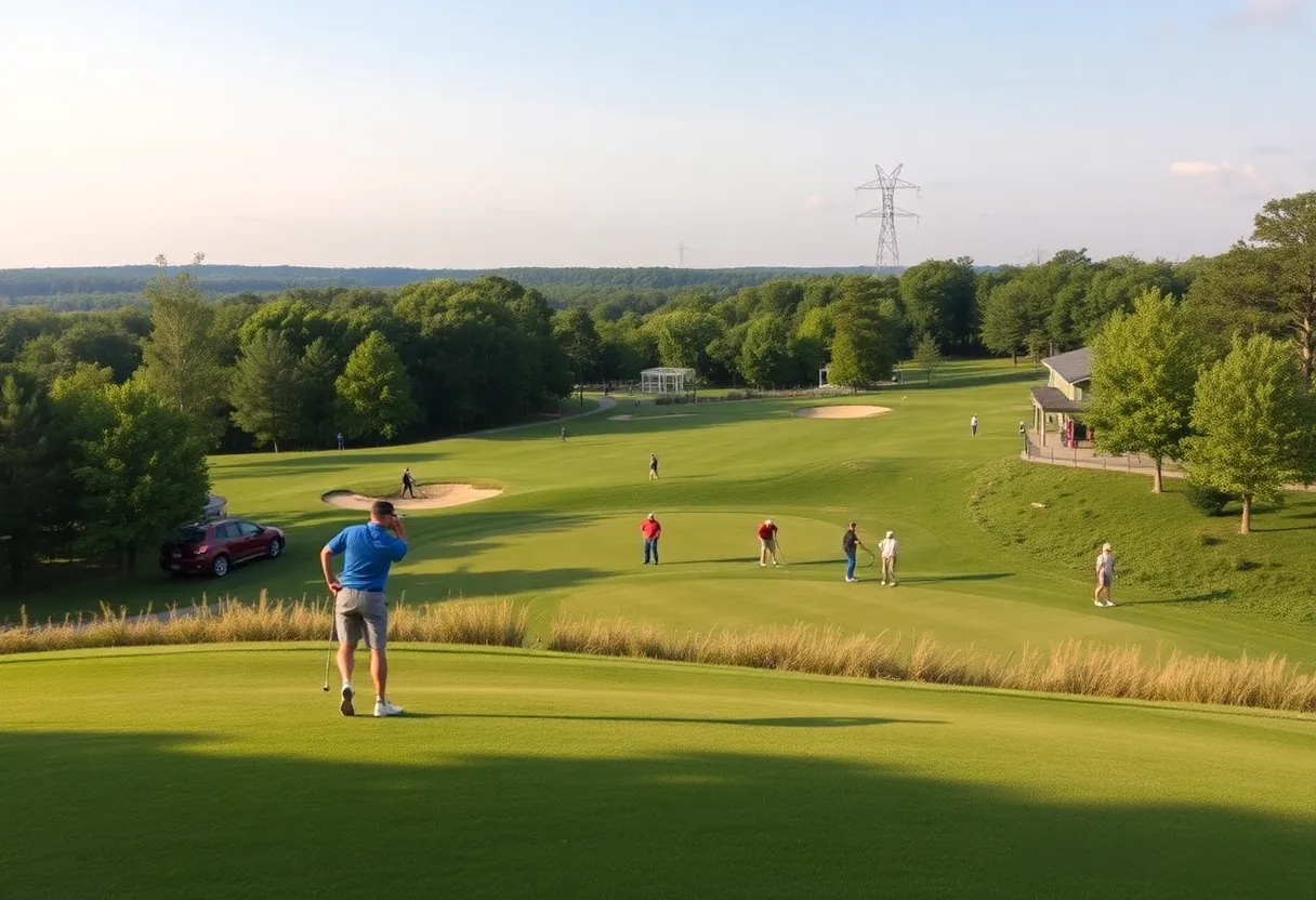 Golf tournament scene in Virginia featuring collegiate players