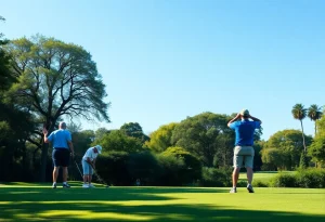 Local golfers practicing on a golf course