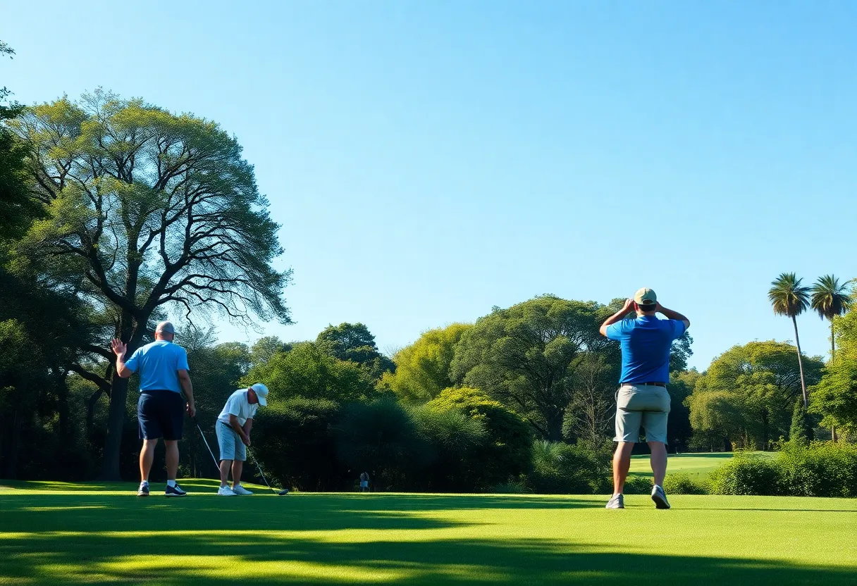 Local golfers practicing on a golf course