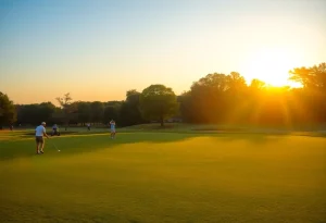 Golf course at Providence College with golfers practicing
