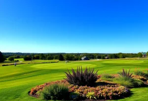 Scenic public golf course with golfers in Rhode Island