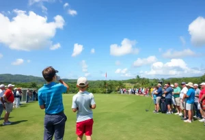 Young golfers preparing to tee off at the Puerto Rico Open