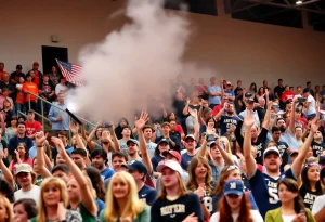 Crowd at a URI athletics event showing support
