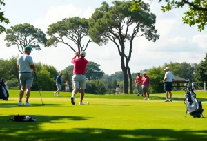 Golfers practicing on a spring day at West Texas A&M University course.